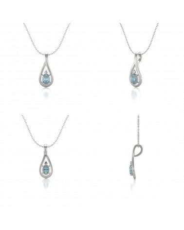 925 Silber Aquamarin Diamanten Halsketten Anhanger Silberkette enthalten ADEN - 4