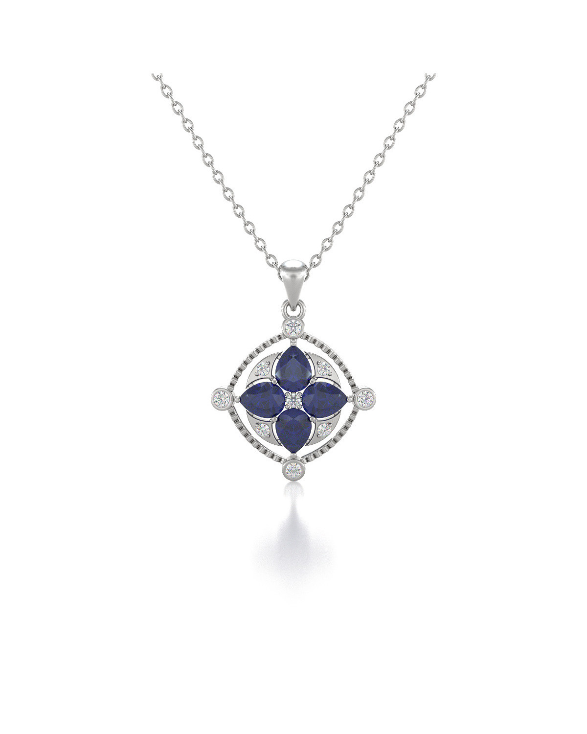 925 Silver Sapphire Diamonds Necklace Pendant Chain included