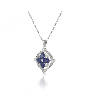 925 Silver Sapphire Diamonds Necklace Pendant Chain included ADEN - 3