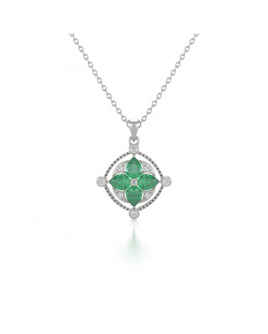 925 Silver Emerald Diamonds Necklace Pendant Chain included ADEN - 1