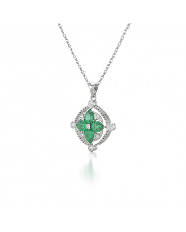 Collar Colgante Esmeralda y Diamantes Cadena Plata de Ley incluida ADEN - 3