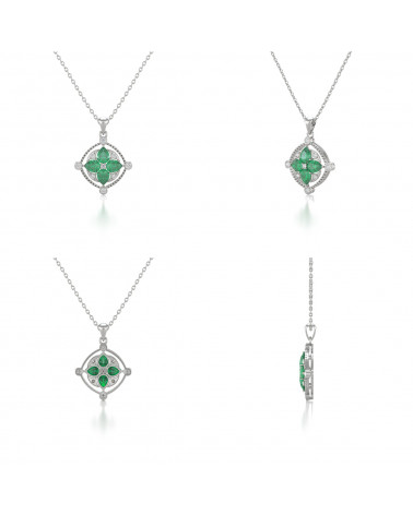 925 Silver Emerald Diamonds Necklace Pendant Chain included ADEN - 2