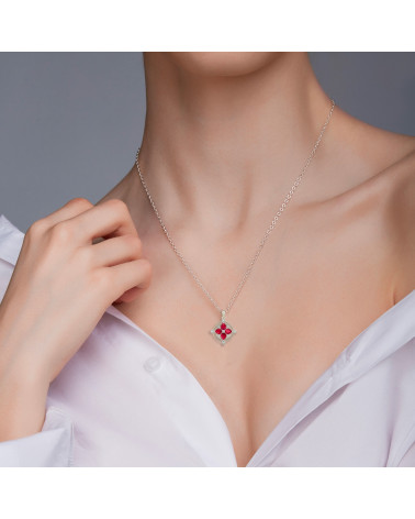 Colgante Pendente Rubino Diamanti Catena Argento inclusa ADEN - 4
