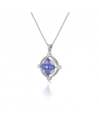 925 Silver Tanzanite Diamonds Necklace Pendant Chain included ADEN - 3