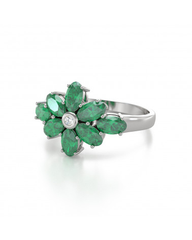 925 Silver Emerald Diamonds Ring ADEN - 4
