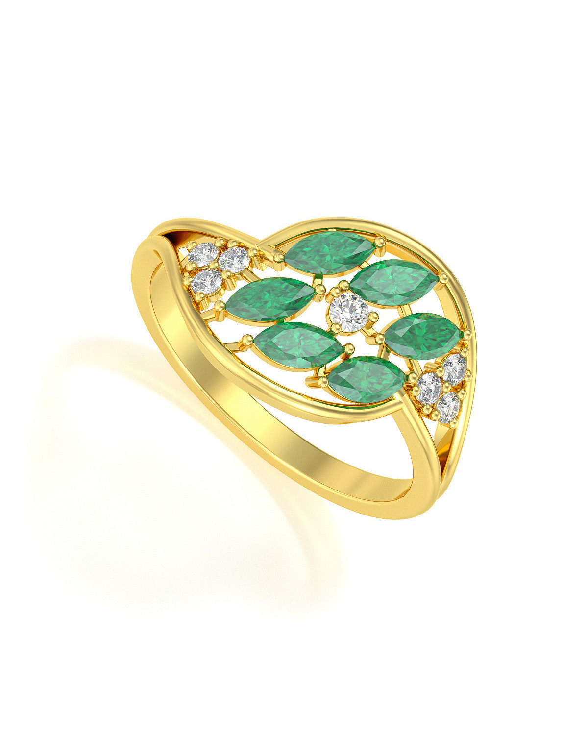 Gold Emerald Diamonds Ring 1.32grs ADEN - 1