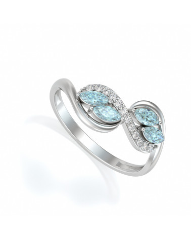 925 Silver Aqumarine Diamonds Ring ADEN - 1