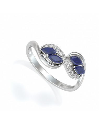 925 Silver Sapphire Diamonds Ring ADEN - 1