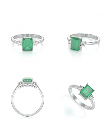 Vista completa del anillo Esmeralda Théa con Diamantes	