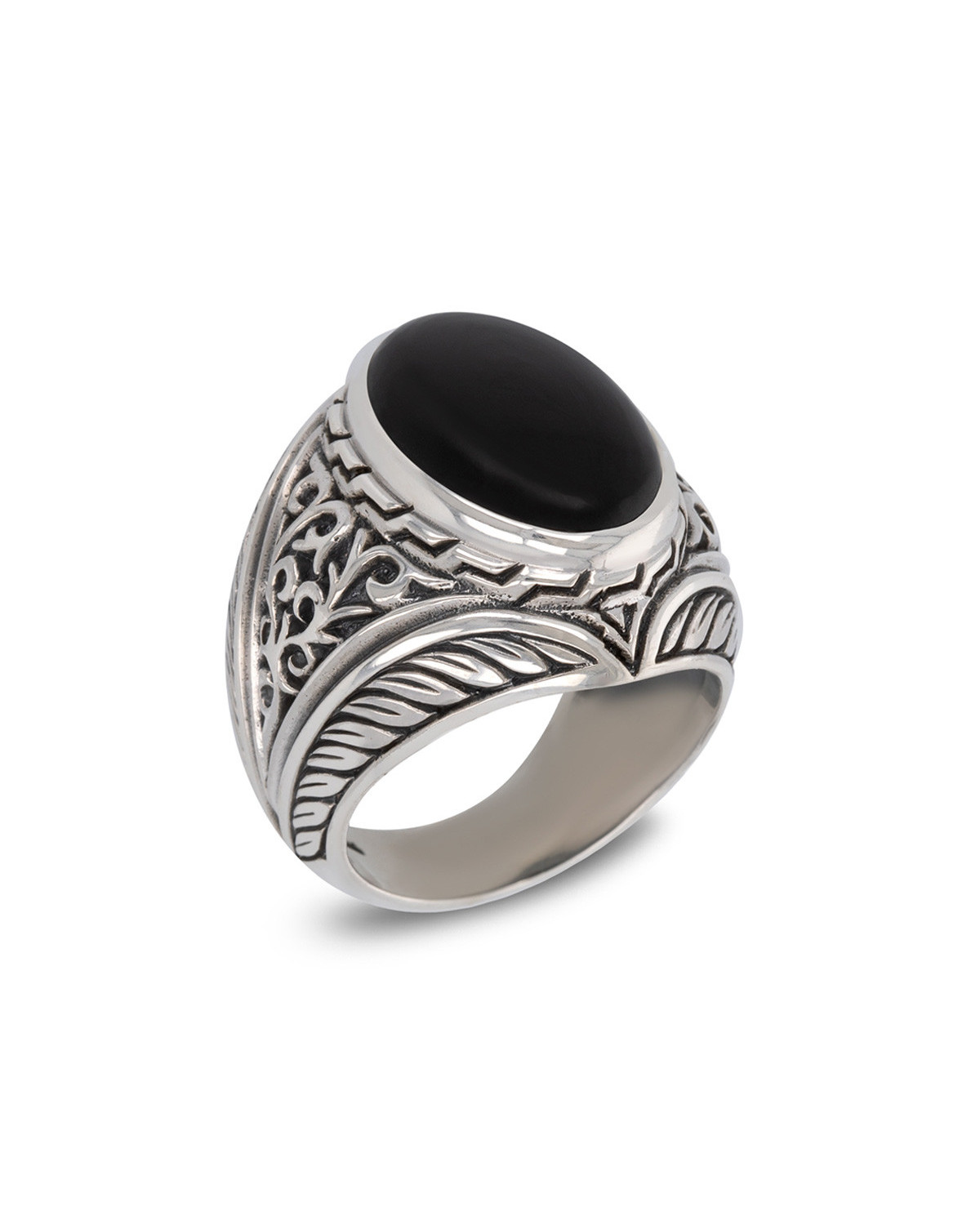 Bague Biker Homme Onyx véritable sur Argent 925 Effet Vieilli ADEN - 1