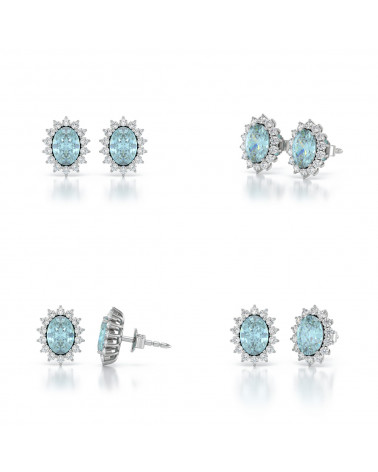 925 Silver Aquamarine Diamonds Earrings ADEN - 2