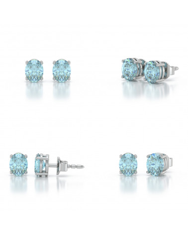 Boucles d'oreille Aigue-Marine Forme Ovale sur Argent 925 1.02grs ADEN - 2
