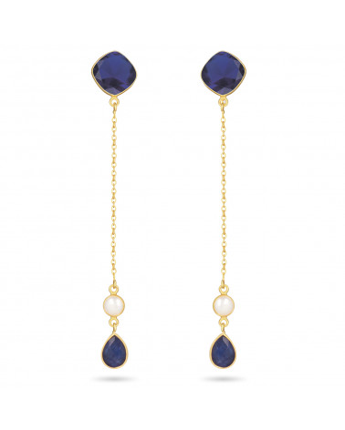 Gold Plated 925 Sterling Silver Sapphire Earrings ADEN - 1