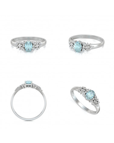 925 Silver Aqumarine Diamonds Ring ADEN - 2