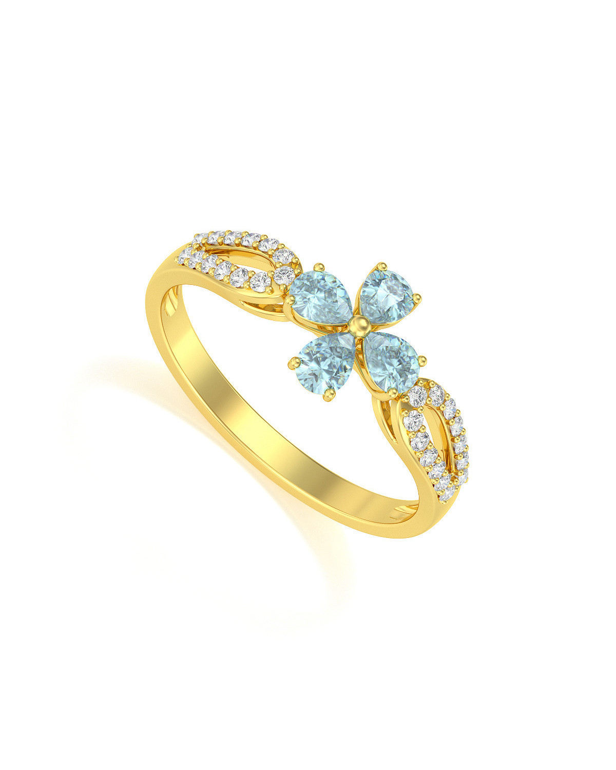 Bague Or Jaune Fleur Aigue-Marine et diamants 1.95grs