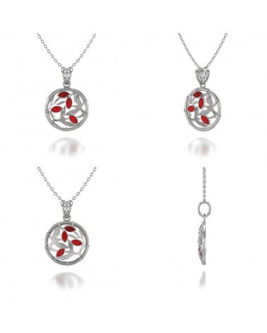 Pendentif Oiseaux et branches de corail  Serti Argent 925 ADEN - 2