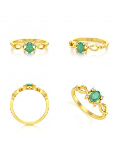 Gold Emerald Diamonds Ring ADEN - 2