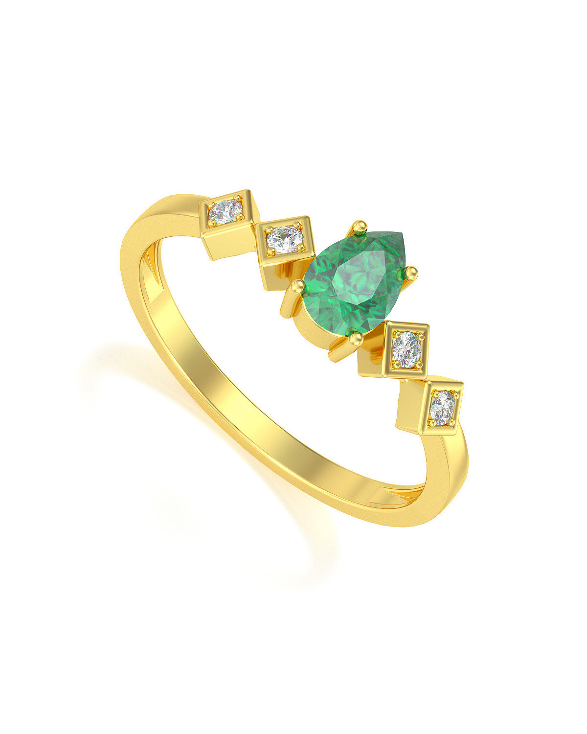 Gold Emerald Diamonds Ring 1.296grs