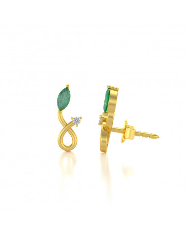 14K Gold Emerald Diamonds Earrings ADEN - 4