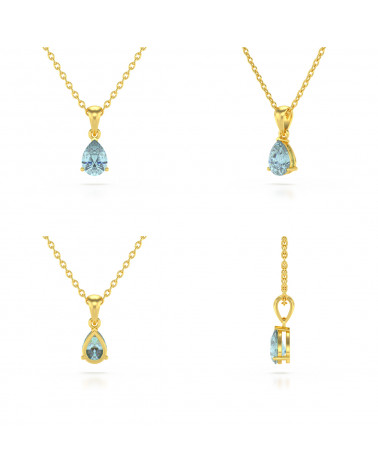14K Gold Aquamarine Necklace Pendant Gold Chain included ADEN - 2
