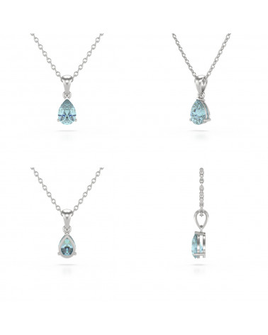 Détails du serti 3 griffes et finitions du pendentif Elsa aigue-marine taille poire