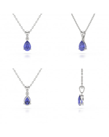 Détails du serti 3 griffes et finitions du pendentif Elsa tanzanite taille poire