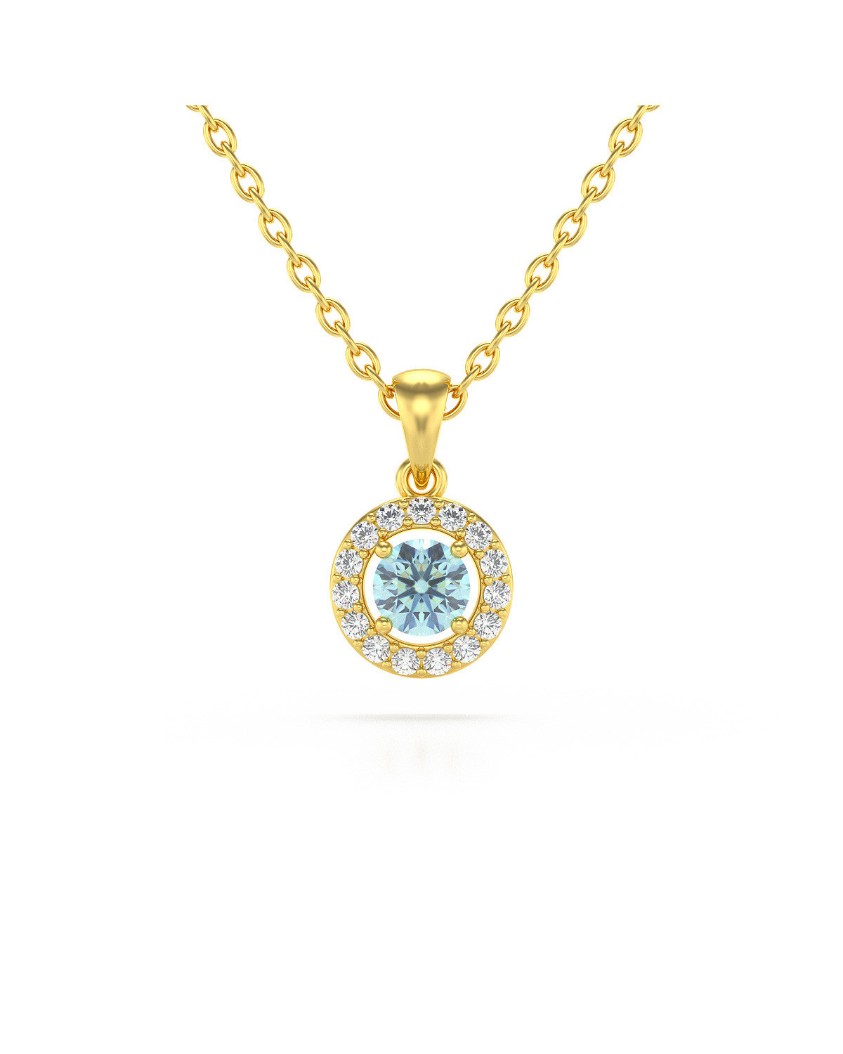 Collar Colgante de Oro 14K Aguamarina y Diamantes Cadena Oro incluida