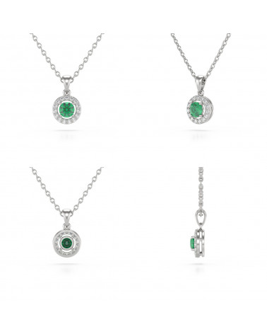 925 Silver Emerald Diamonds Necklace Pendant Chain included ADEN - 2
