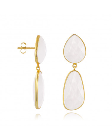 Gold Plated 925 Sterling Silver Faceted Moonstone Earrings