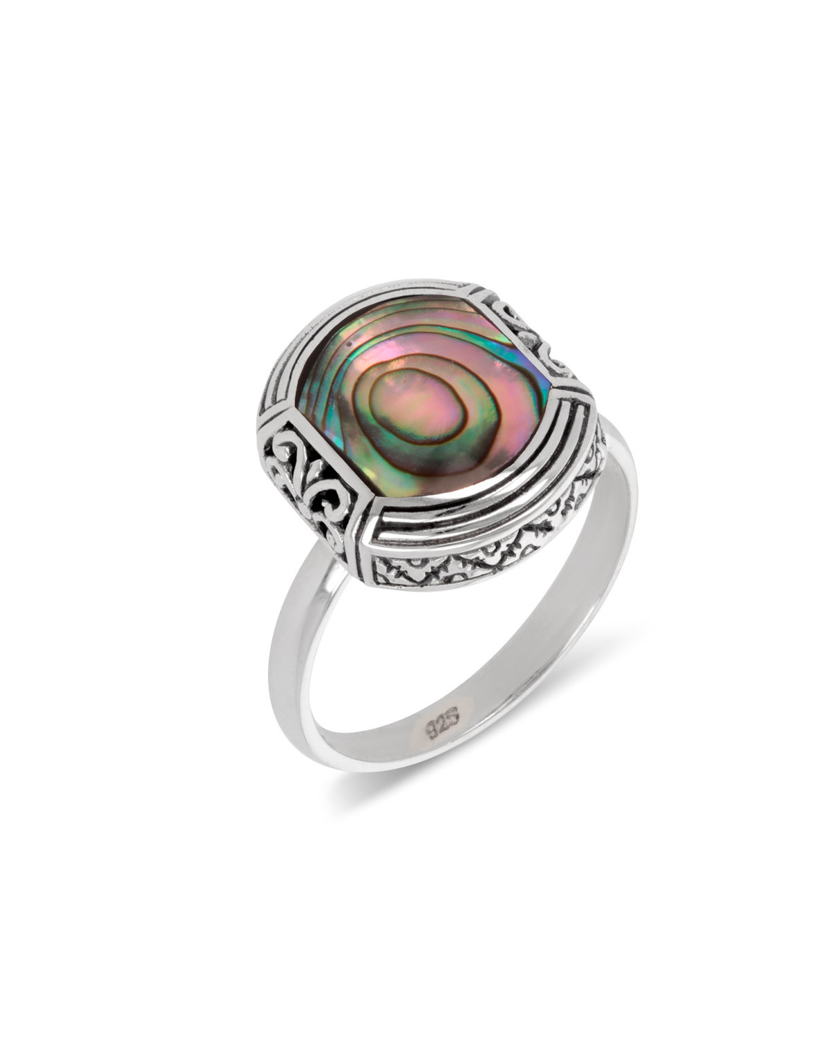 925 Sterling Silver Abalone Mother-of-pearl Ethnic Ring