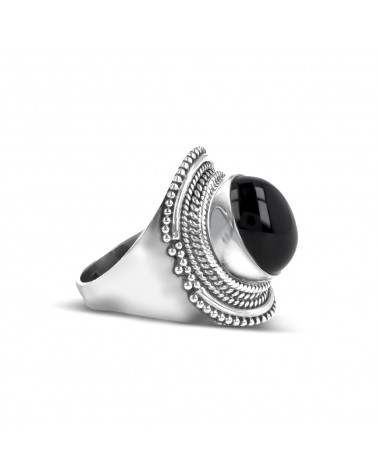 925 Sterling Silver Obsidian Oval Shape Ring