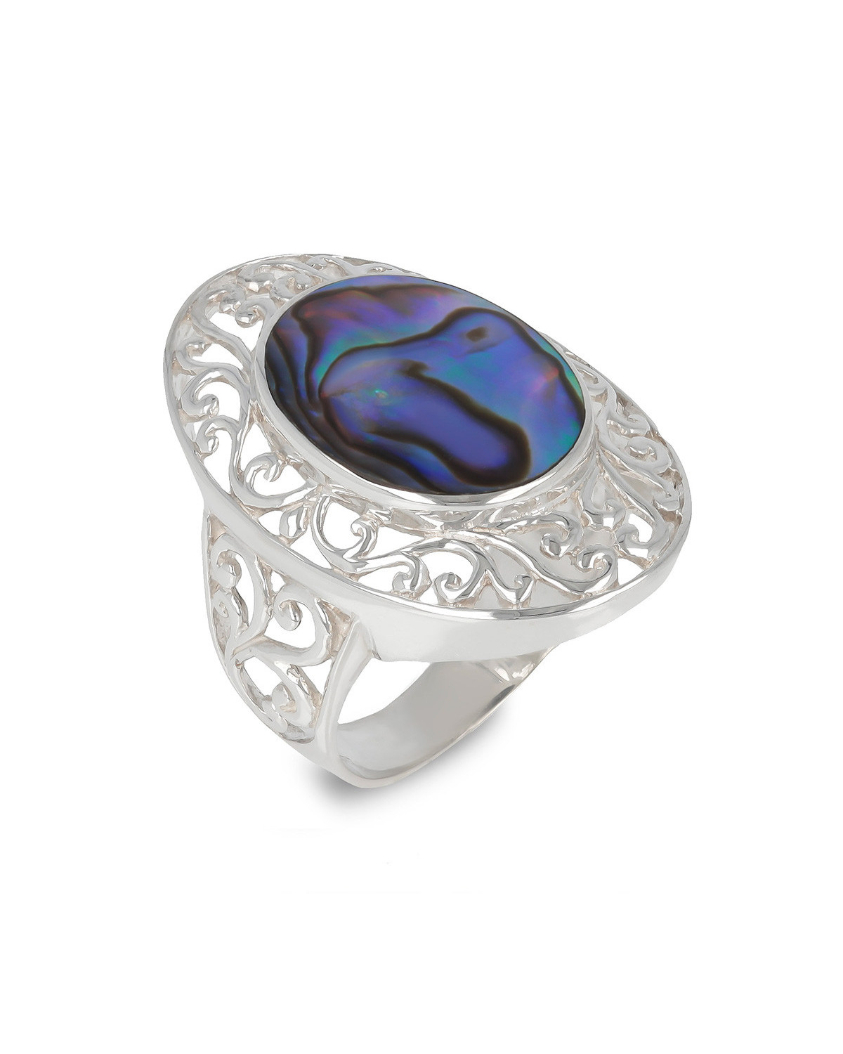 925 Sterling Silver Abalone Mother-of-pearl Oval Shape Ring