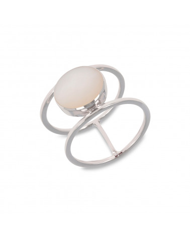925 Sterling Silver White Mother-of-pearl Round Shape Ring