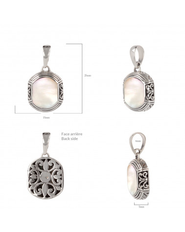 925 Sterling Silver White mother-of-pearl ethnic pendant