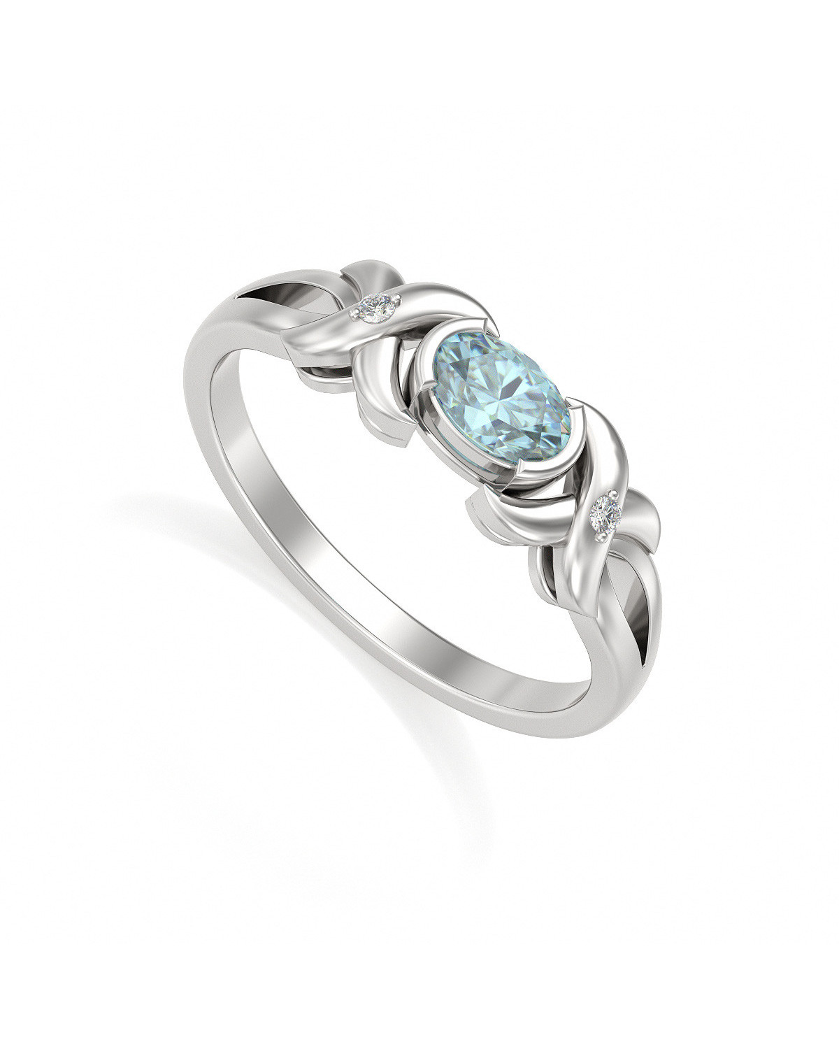925 Sterling Silver Aquamarine and Diamonds Ring
