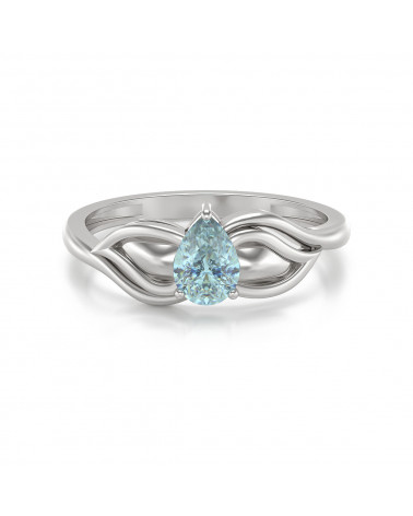 Détail de l'Aigue-Marine et du design en Or Blanc de la bague Solitaire – Bijou féminin élégant