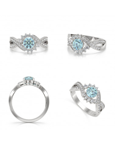 Vue sous différentes angles de la Bague Aigue-Marine et Diamants