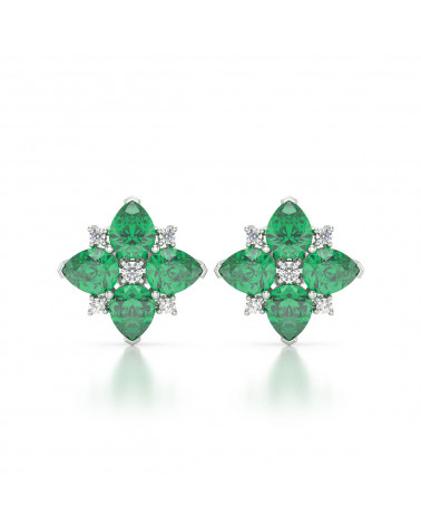 14K Gold Emerald Diamonds Earrings