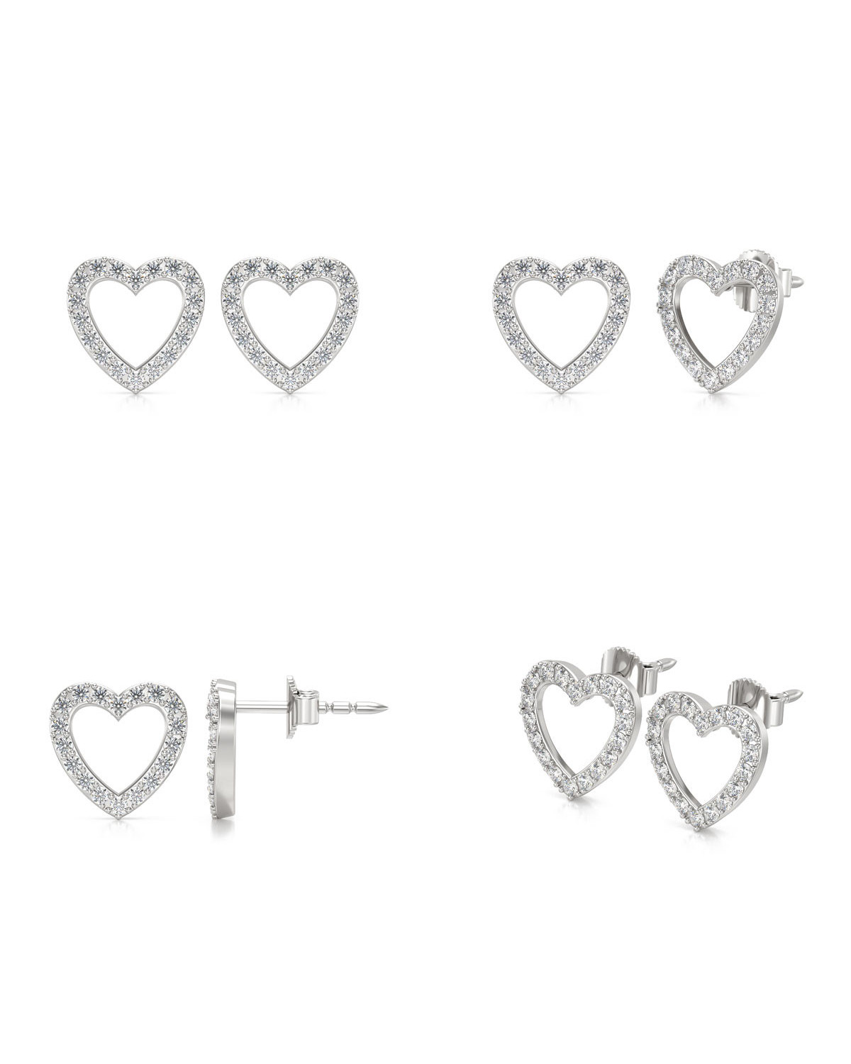 Boucles d'oreille Coeur Diamants sur Argent 925 1.284grs