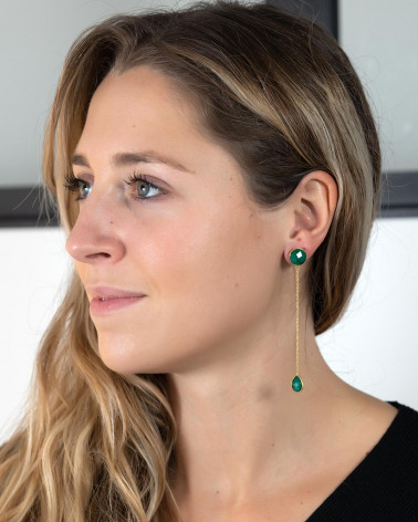 Pendientes Esmeralda Facetada Chapado en Oro Plata de Ley 925