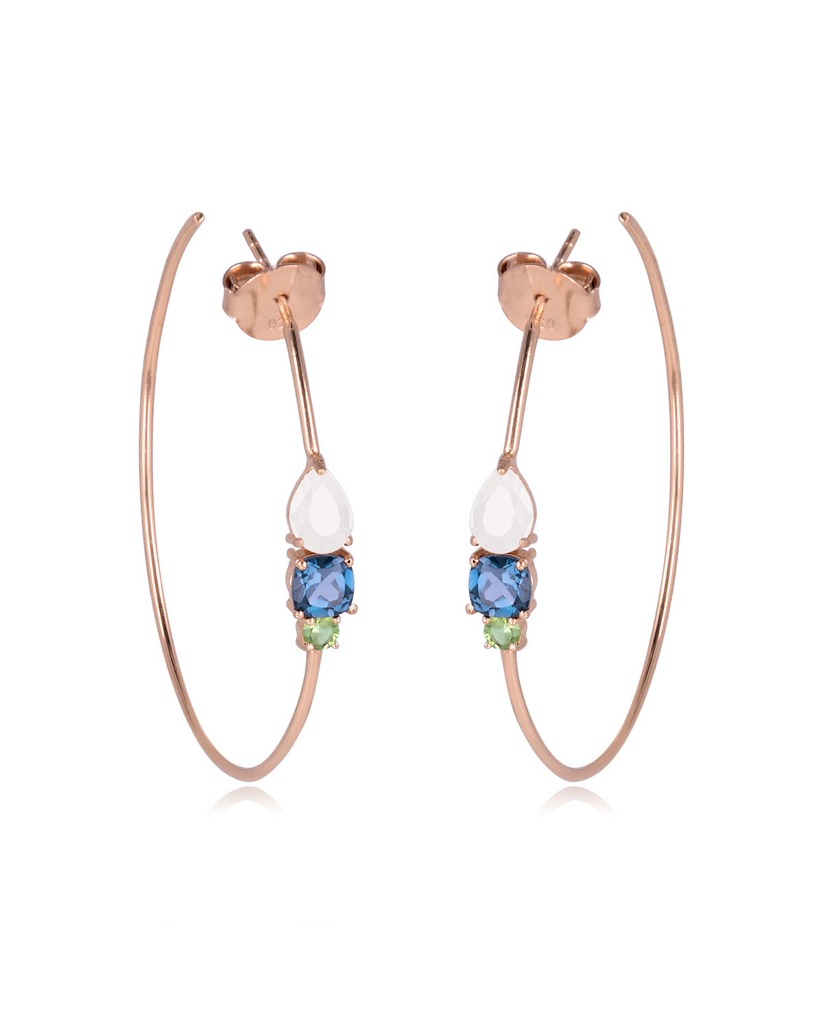 Aros de Plata de Ley 925 con Baño de Oro Rosa de 18 Quilates y 3 Gemas - Aden