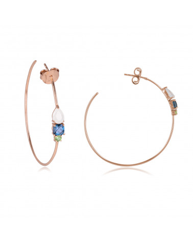 18K Gold-Plated Sterling Silver Hoop Earrings with 3 Gemstones - Aden