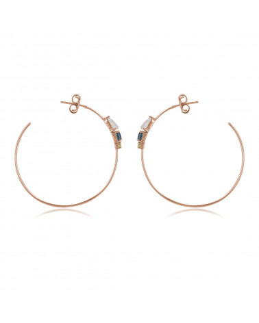 18K Gold-Plated Sterling Silver Hoop Earrings with 3 Gemstones - Aden