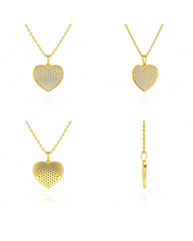 Collier pendentif Cœur en Or Jaune avec diamants – Vue détaillée sous différents angles, chaîne en or incluse.