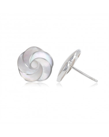 925 Sterling Silver White Mother-of-pearl Flower Earrings