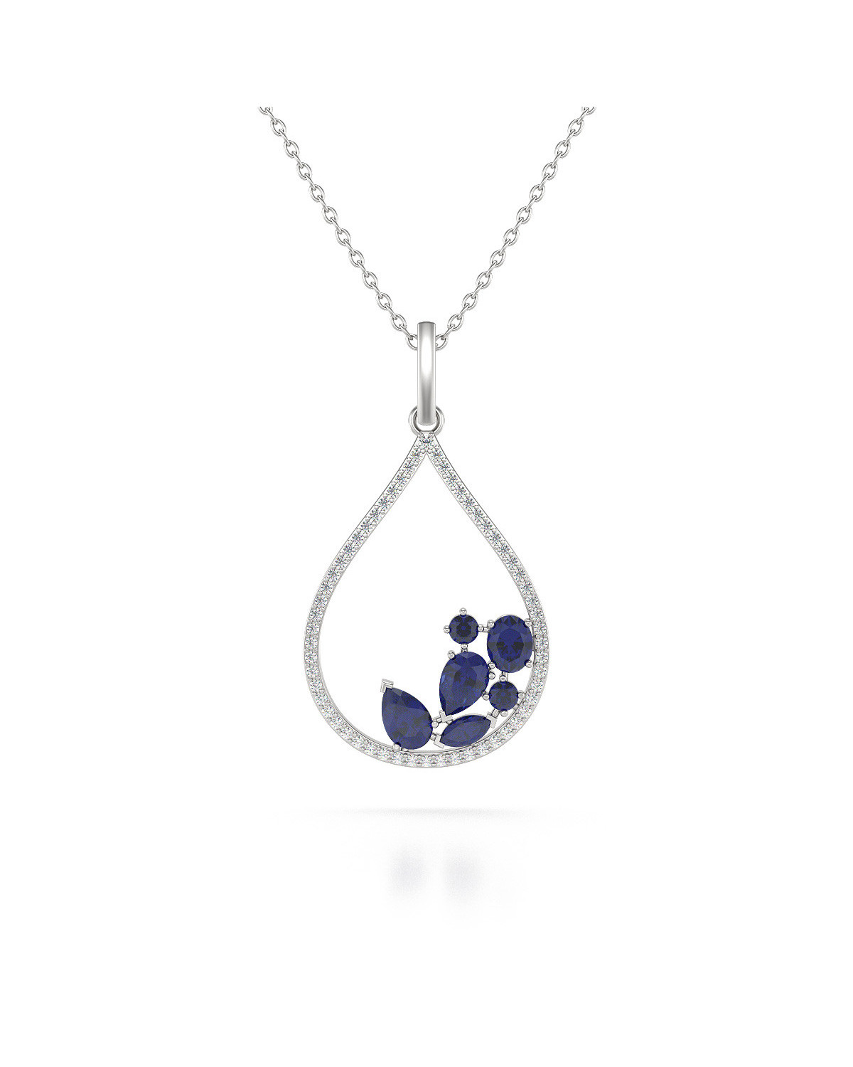 925 Silver Sapphire Diamonds Necklace Pendant Chain included