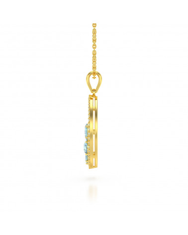Collar Colgante de Oro 14K Aguamarina y Diamantes Cadena Oro incluida