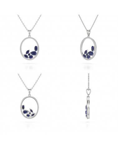 925 Silver Sapphire Diamonds Necklace Pendant Chain included