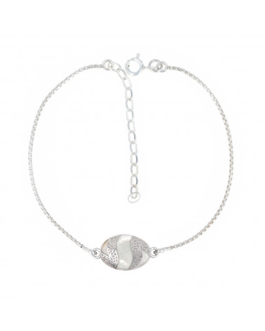 925 Sterling Silver White Mother-of-pearl Oval Shape Bracelet