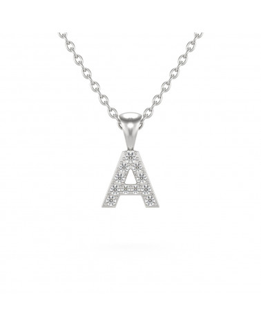 Collier Pendentif Lettre A Or Blanc Diamant Chaine Or incluse 0.72grs